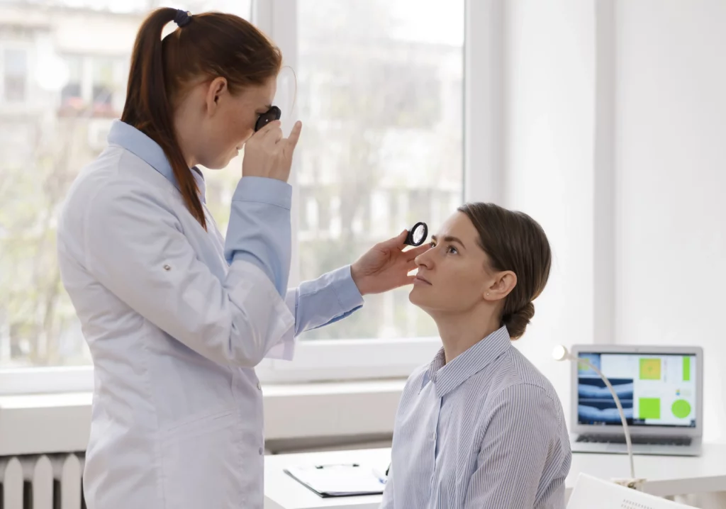 The Diagnosis of Keratoconus What to Expect During Your Eye Exam - Examining the eyes - Global Eye Hospital
